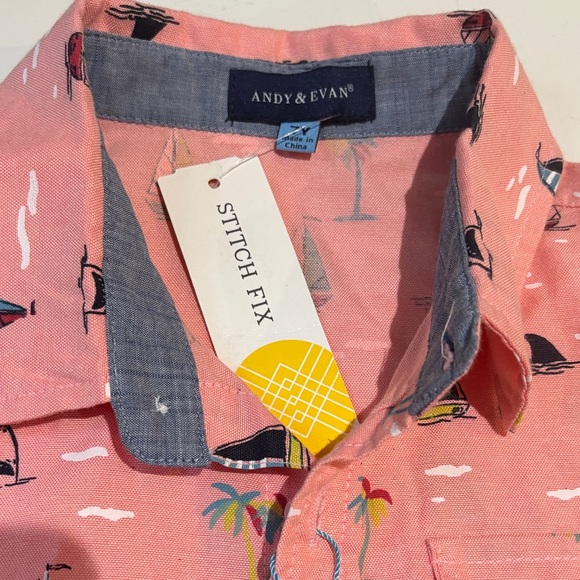 Andy and Evan Kids' Coral Sailboat Print Shirt NWT - Picture 3 of 7